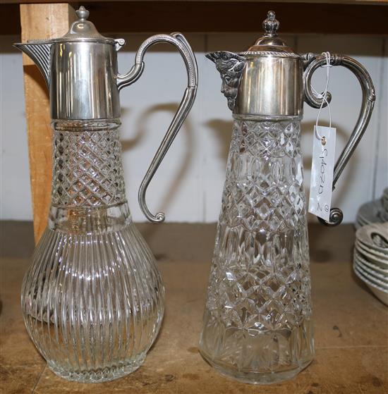 Two plated mounted decanters